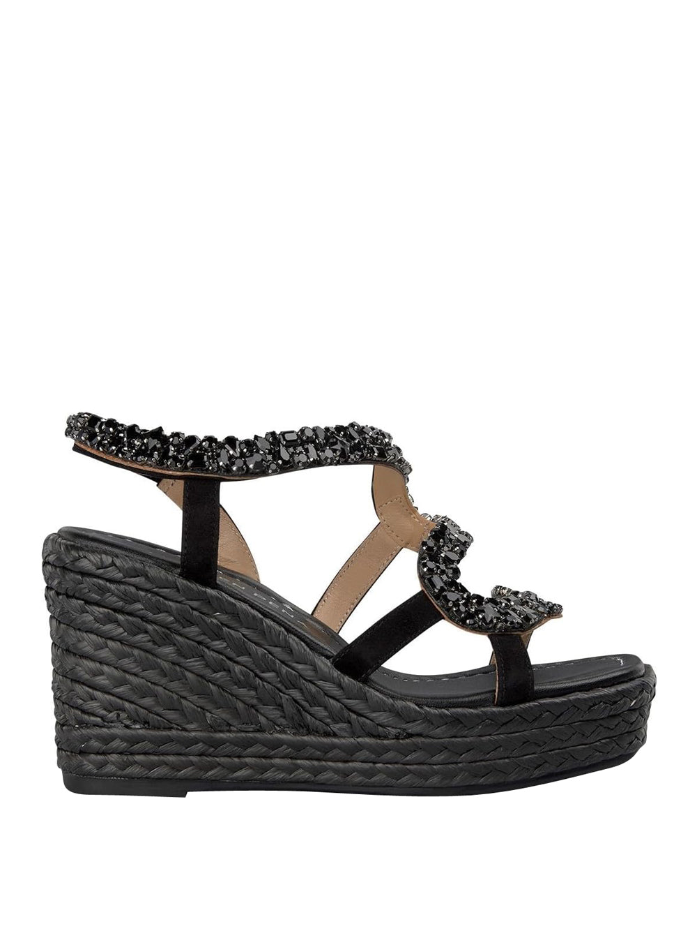 Sandalo Con Zeppa A Gabbia Alma En Pena – Pelle Intrecciata E Strass, Punta Quadrata, Tacco 9,5 Cm, Colore Sabbia