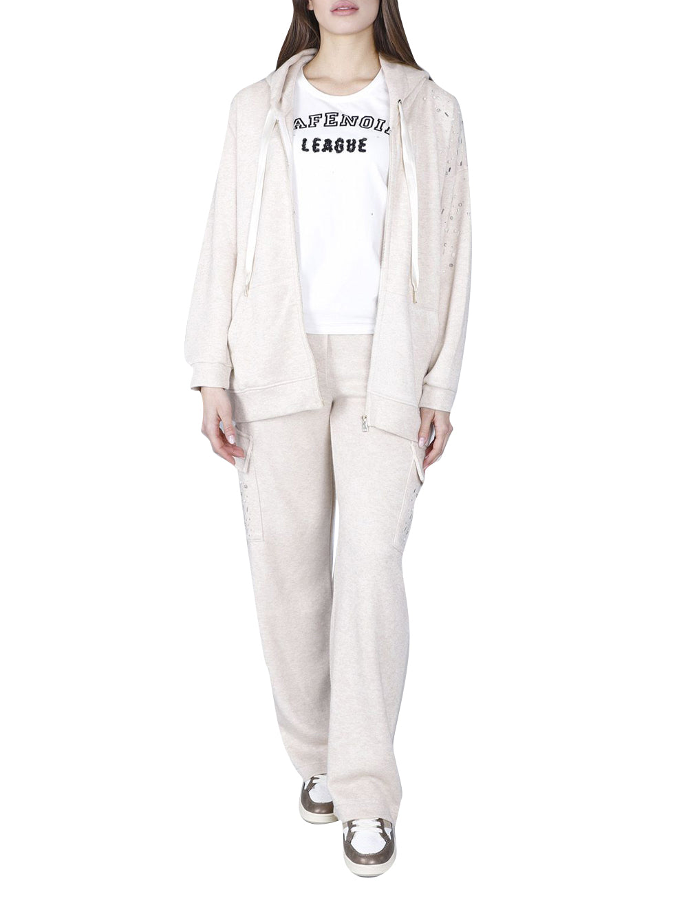 CAFE'NOIR Felpa con zip Donna - Beige modello C7JF0120