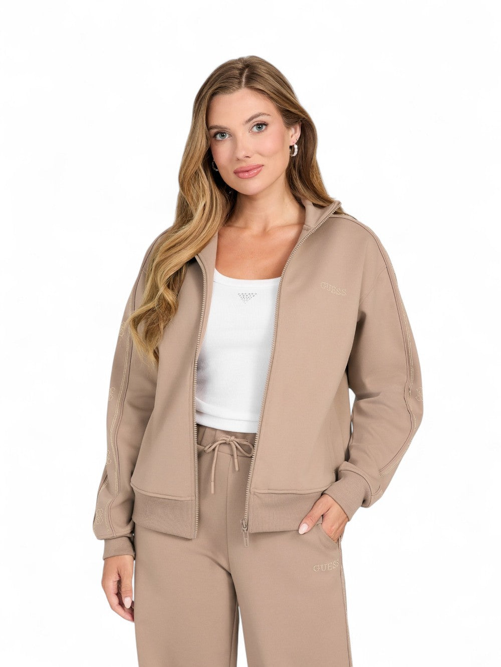 GUESS Felpa con zip Donna - Taupe modello V5BQ15KCX22