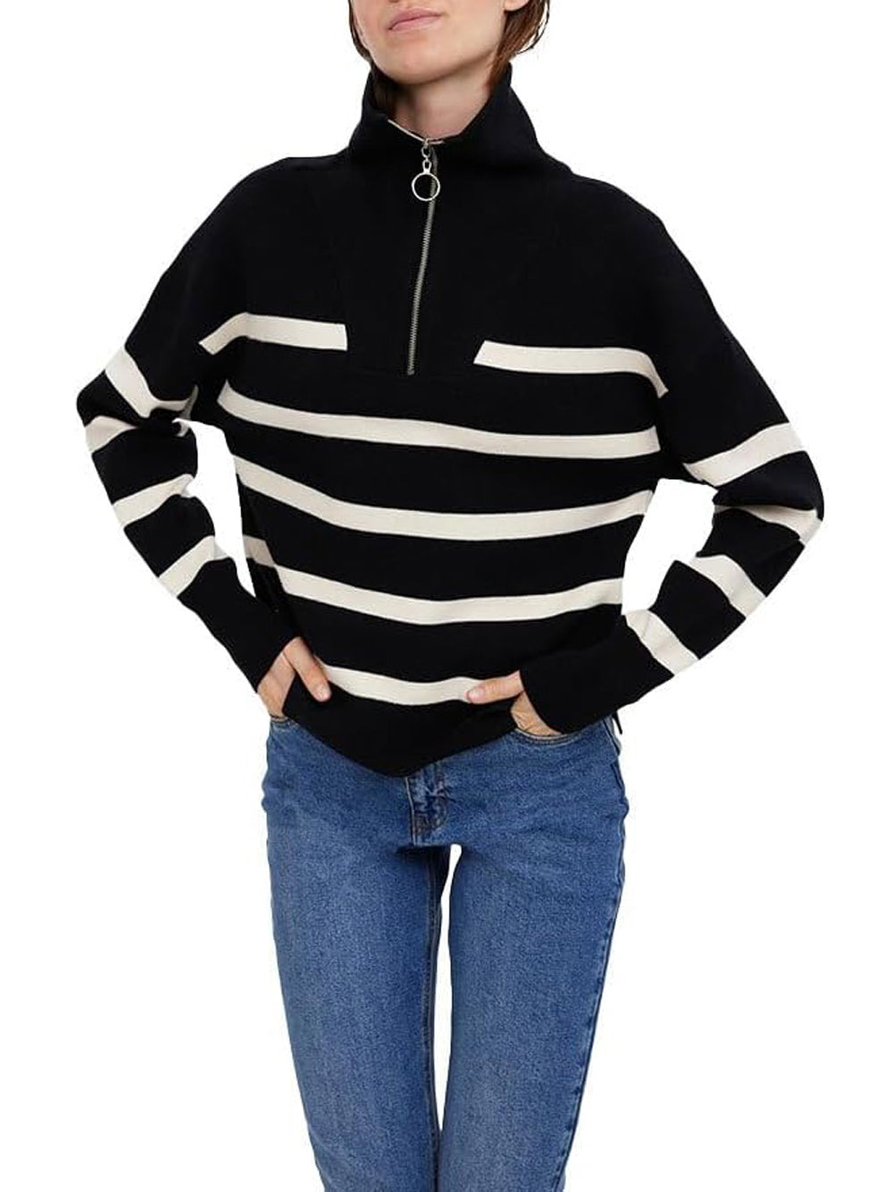 VERO MODA Maglione con zip Donna - Nero modello 10269246