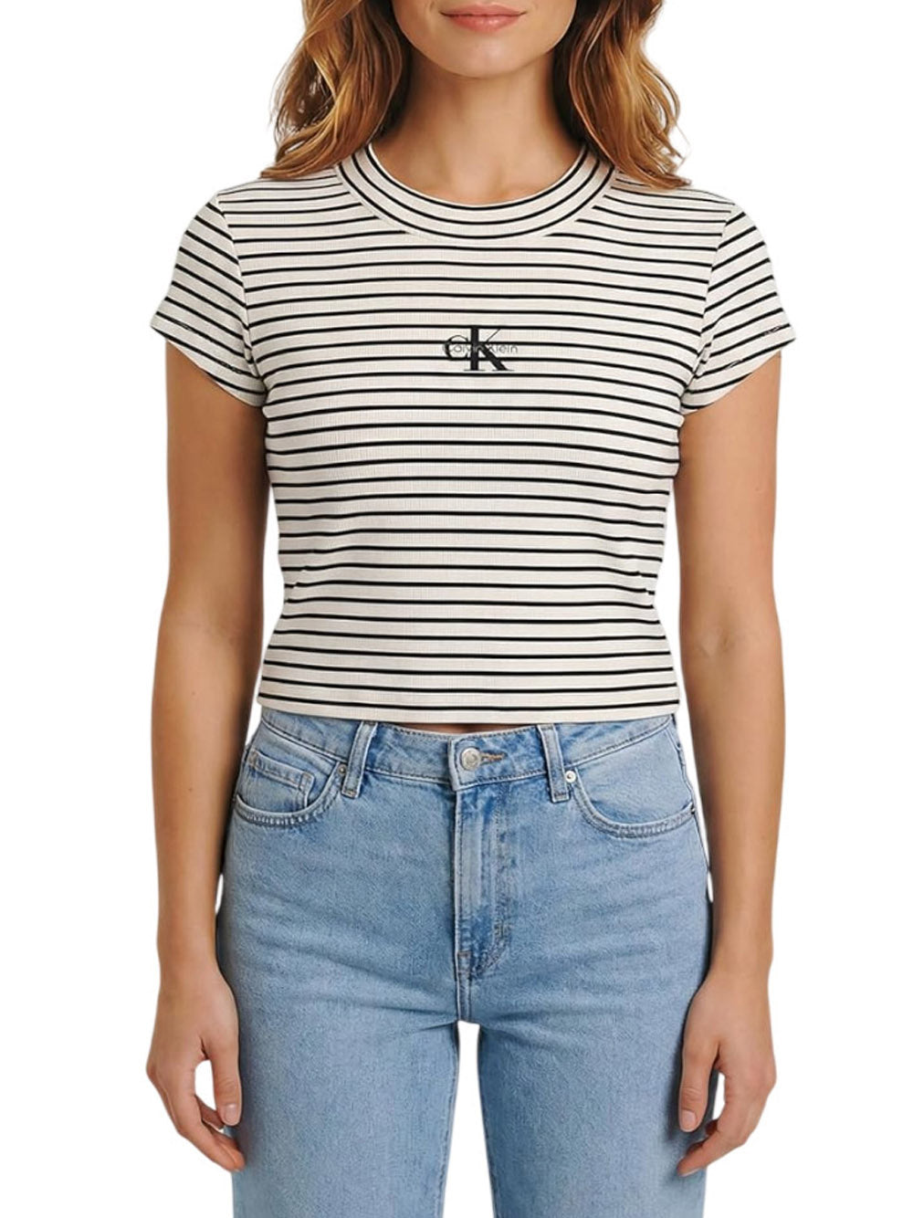 CALVIN KLEIN T-shirt Donna - Beige/nero modello LV047F833GXDY